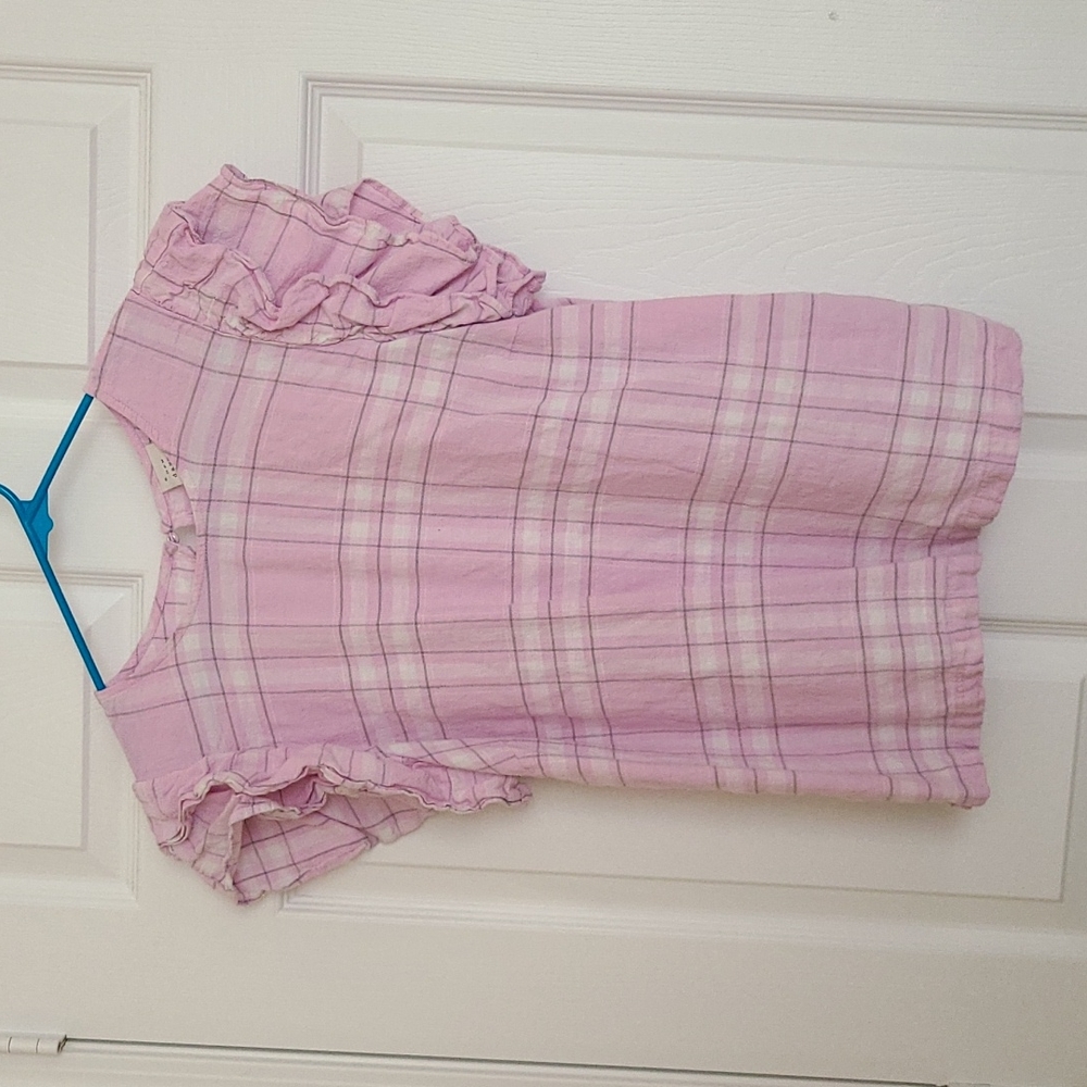 Pink Plaid Short Sleeve Ruffle Top
